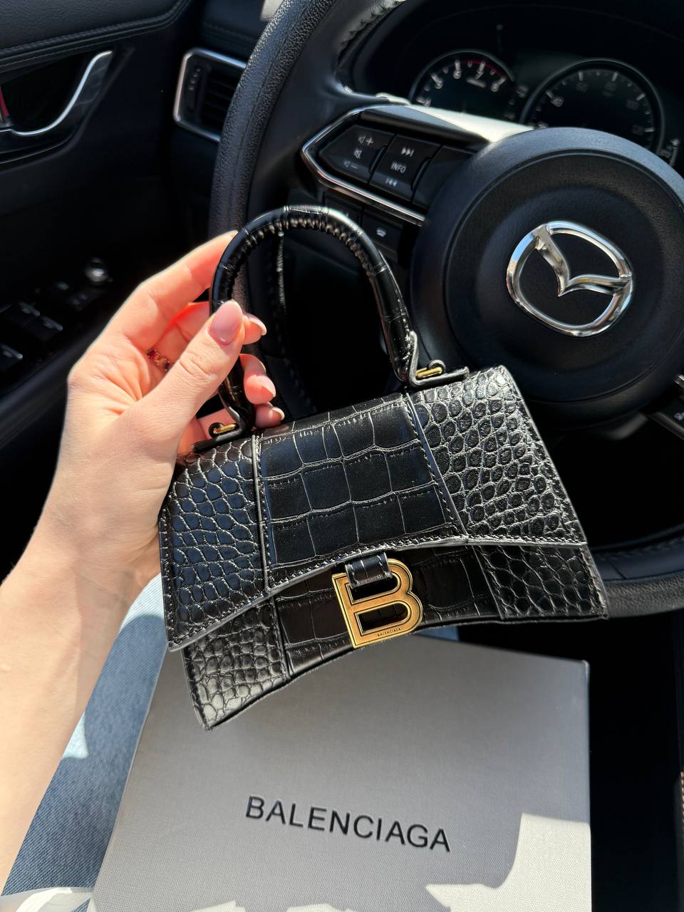 Designer Inspired Small Crossbody Bag - Black Gold Luxe Pebbled Leather