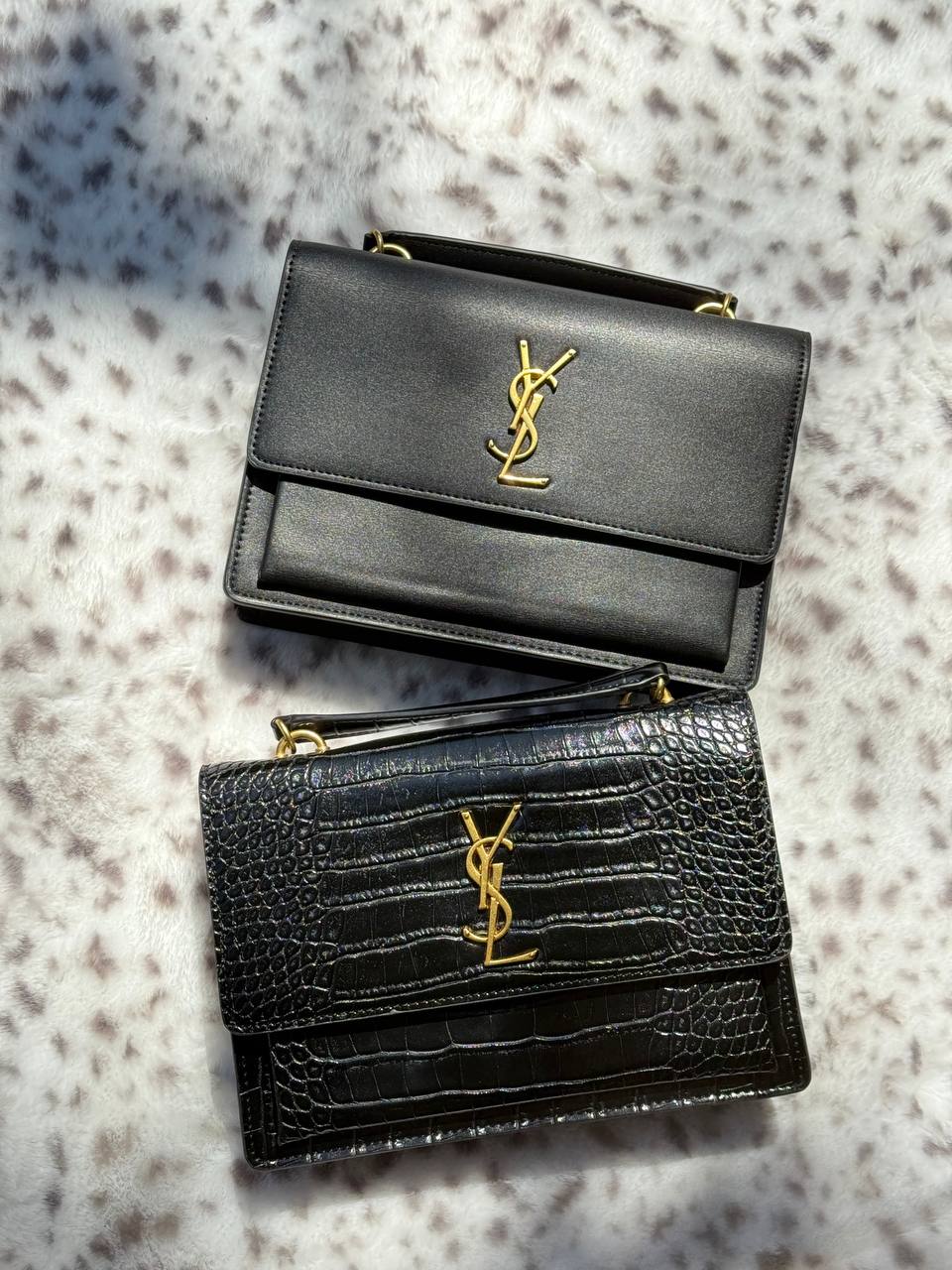 Classic Designer Inspired Crossbody Bag - Medium Size - Black and Pebbled Style
