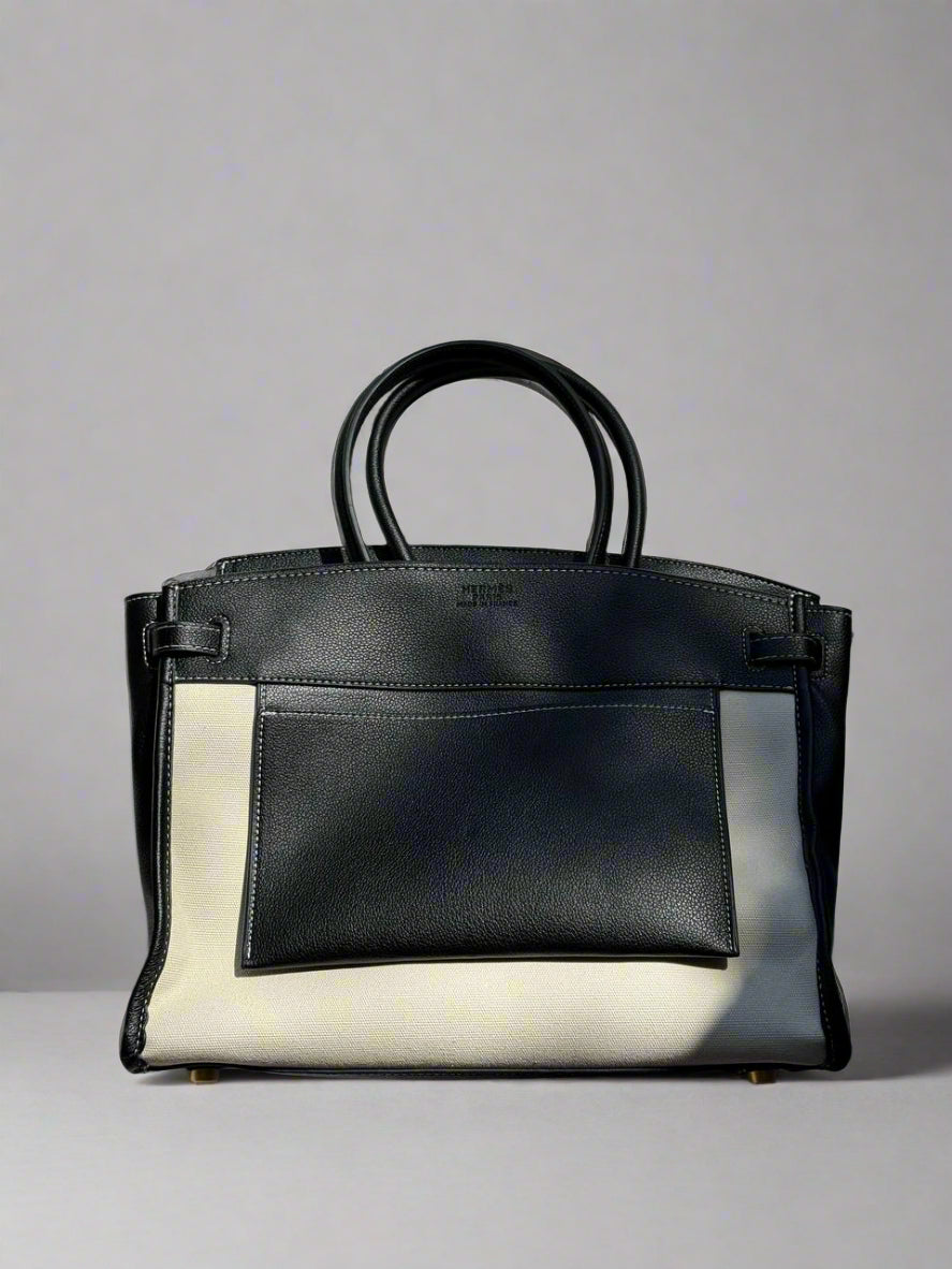 Designer Inspired Large Leather Satchel - Classic Black Everyday Bag