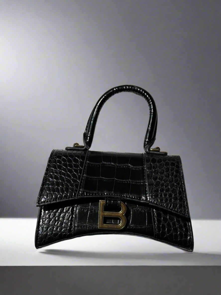 Designer Inspired Small Crossbody Bag - Black Gold Luxe Pebbled Leather