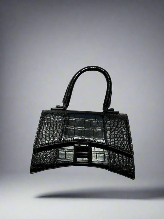Designer Inspired Small Crossbody Bag - Black Gold Luxe Pebbled  Leather